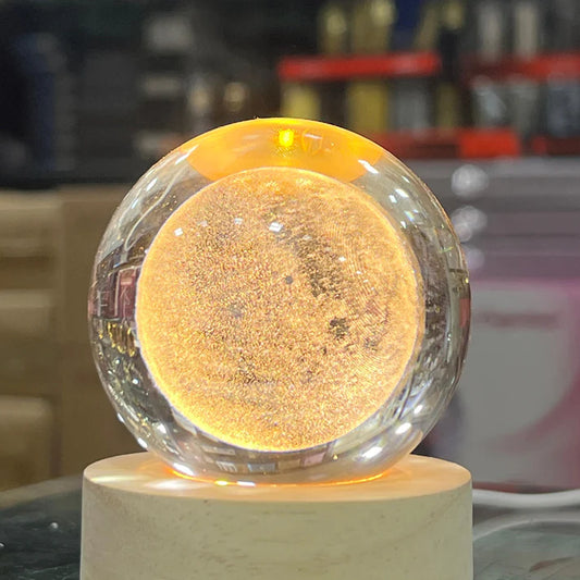 Night Lights 3D Solar System Crystal Ball Night Light Warm White Wooden